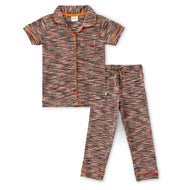 "Girls' Brown Cotton Half sleeves Night Suit Set – Button-Down Shirt & Pajama
