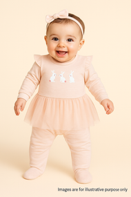 Baby Girls' Pink Bunny Print Tutu Sleepsuit with Full Sleeves & Footed