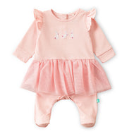 Baby Girls' Pink Bunny Print Tutu Sleepsuit with Full Sleeves & Footed