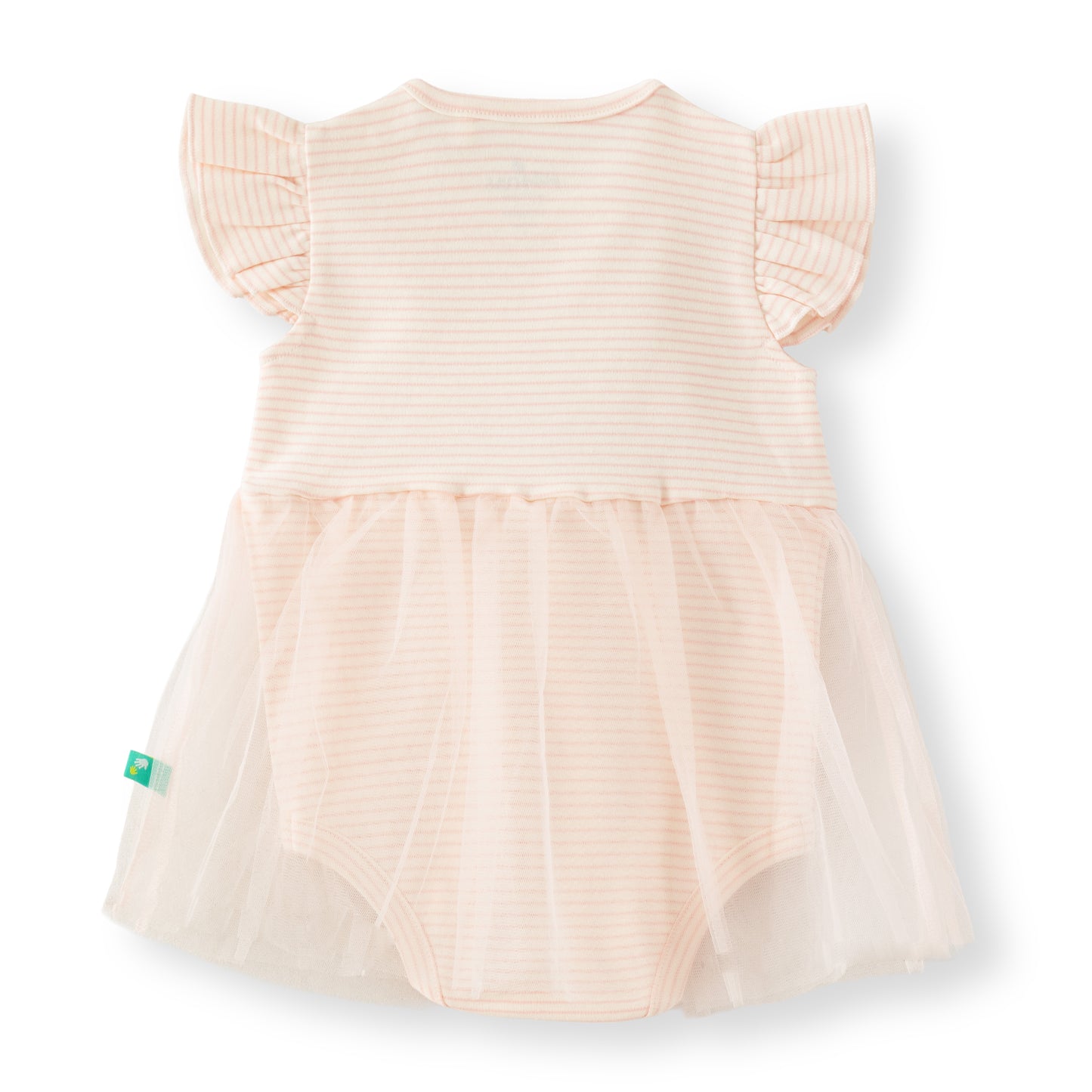 "Baby Girls Peach Striped Bunny Appliqué Bodysuit Dress with Tulle Skirt