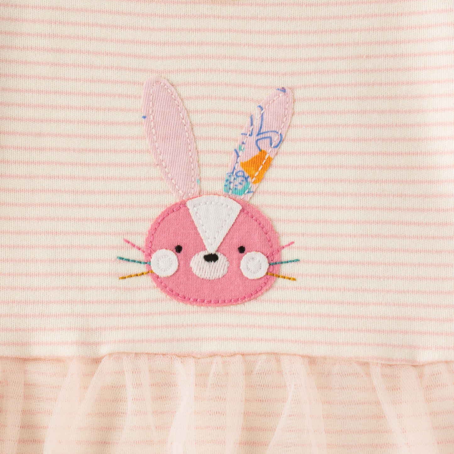 "Baby Girls Peach Striped Bunny Appliqué Bodysuit Dress with Tulle Skirt
