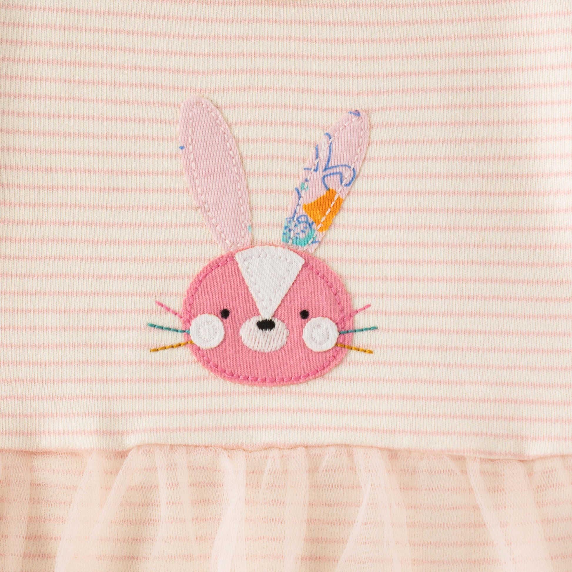 "Baby Girls Peach Striped Bunny Appliqué Bodysuit Dress with Tulle Skirt