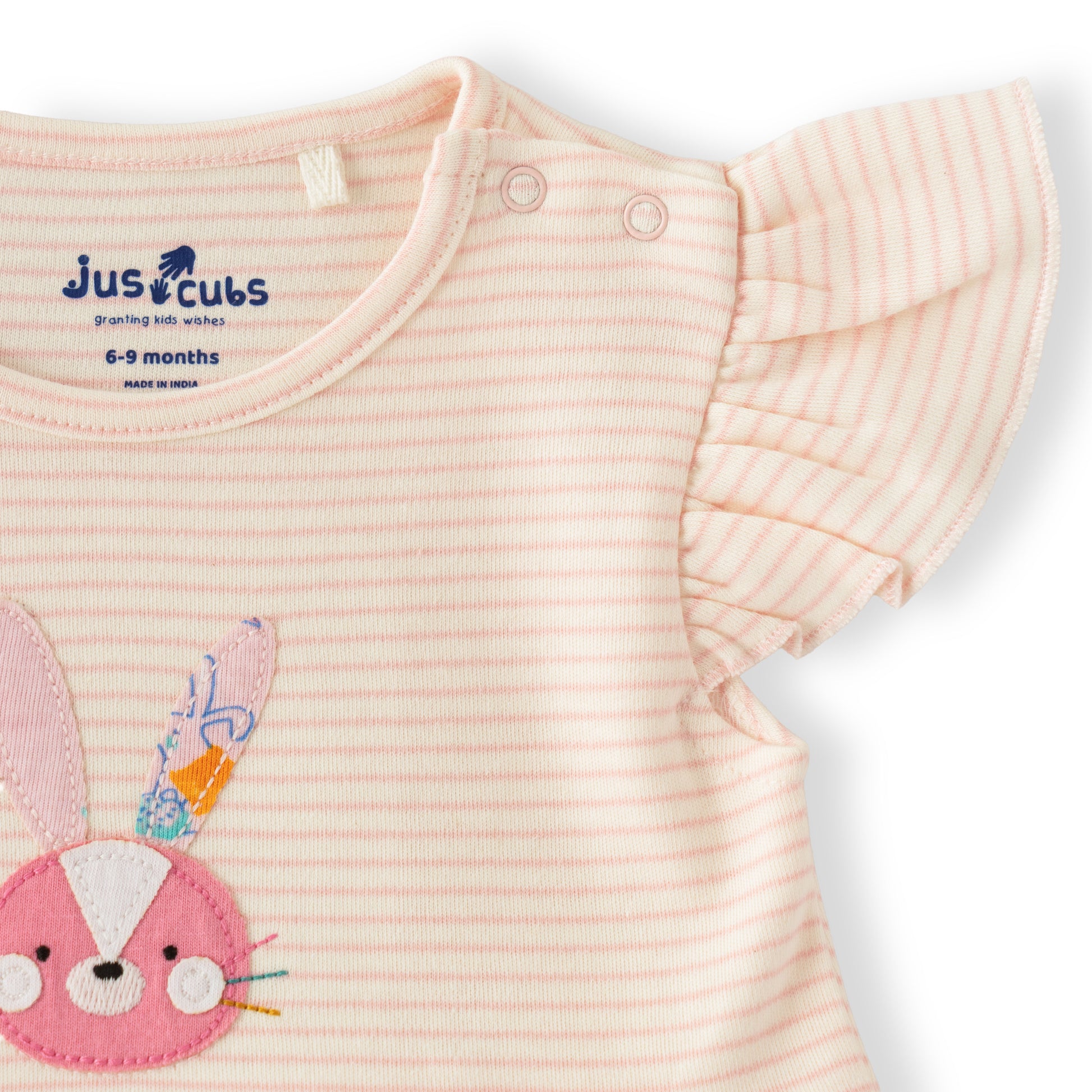 "Baby Girls Peach Striped Bunny Appliqué Bodysuit Dress with Tulle Skirt