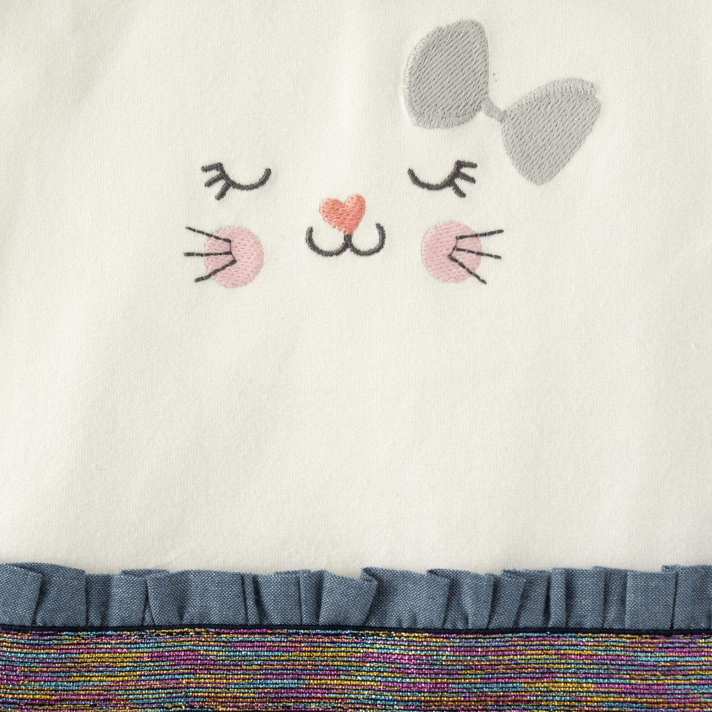 "Baby Girls White & Blue Cat Face Peter Pan Collar Dress with Long Sleeves"