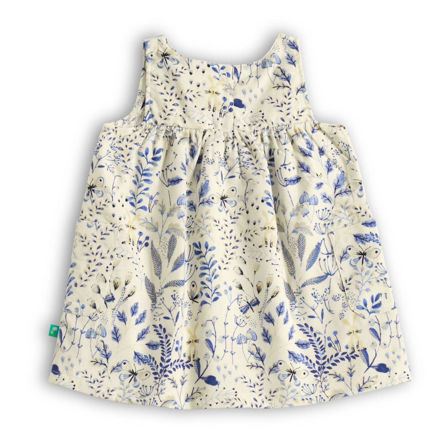 "Baby Girls Cotton Printed Pinafore Dress with Yellow Inner Tee – Cream & Blue Floral”