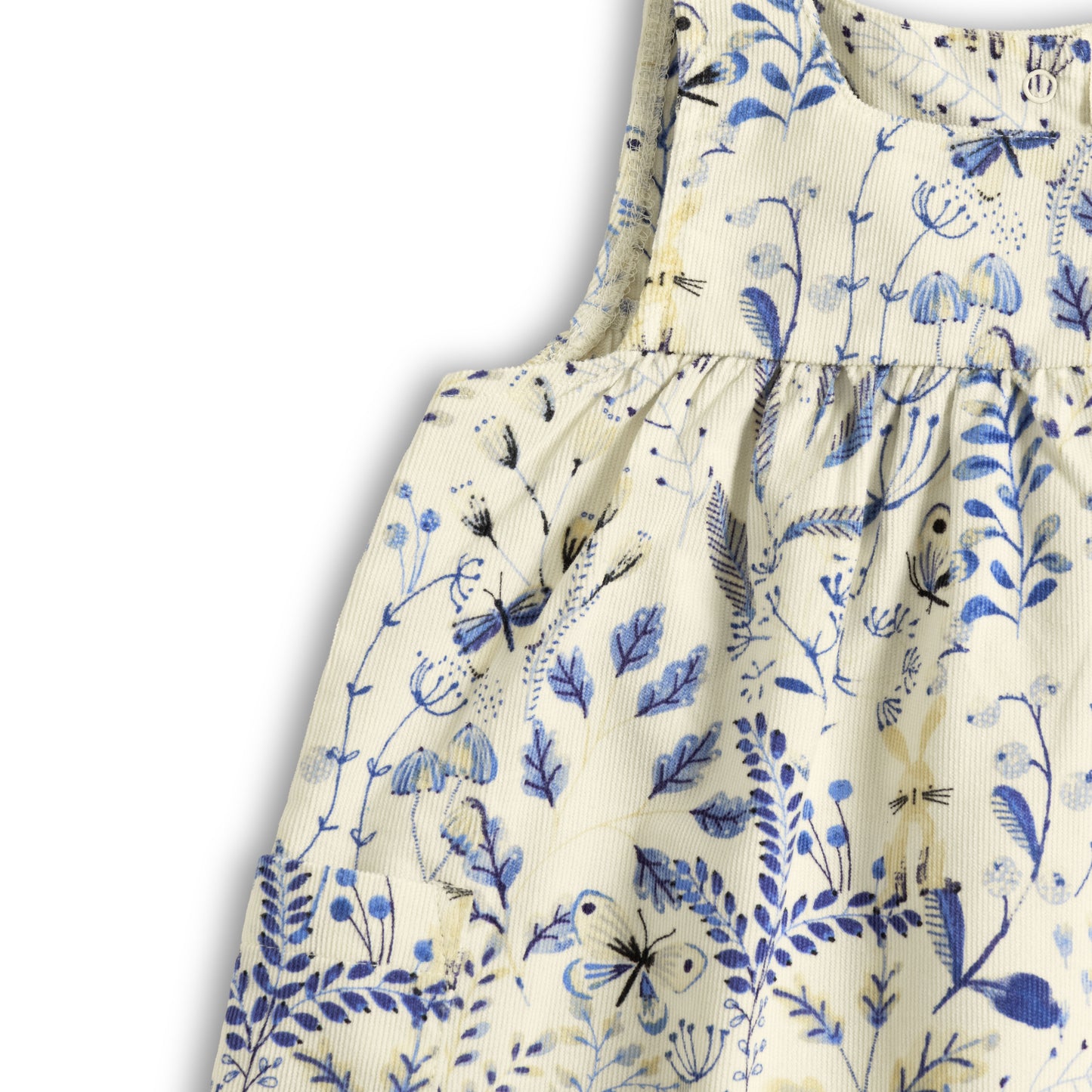 "Baby Girls Cotton Printed Pinafore Dress with Yellow Inner Tee – Cream & Blue Floral”