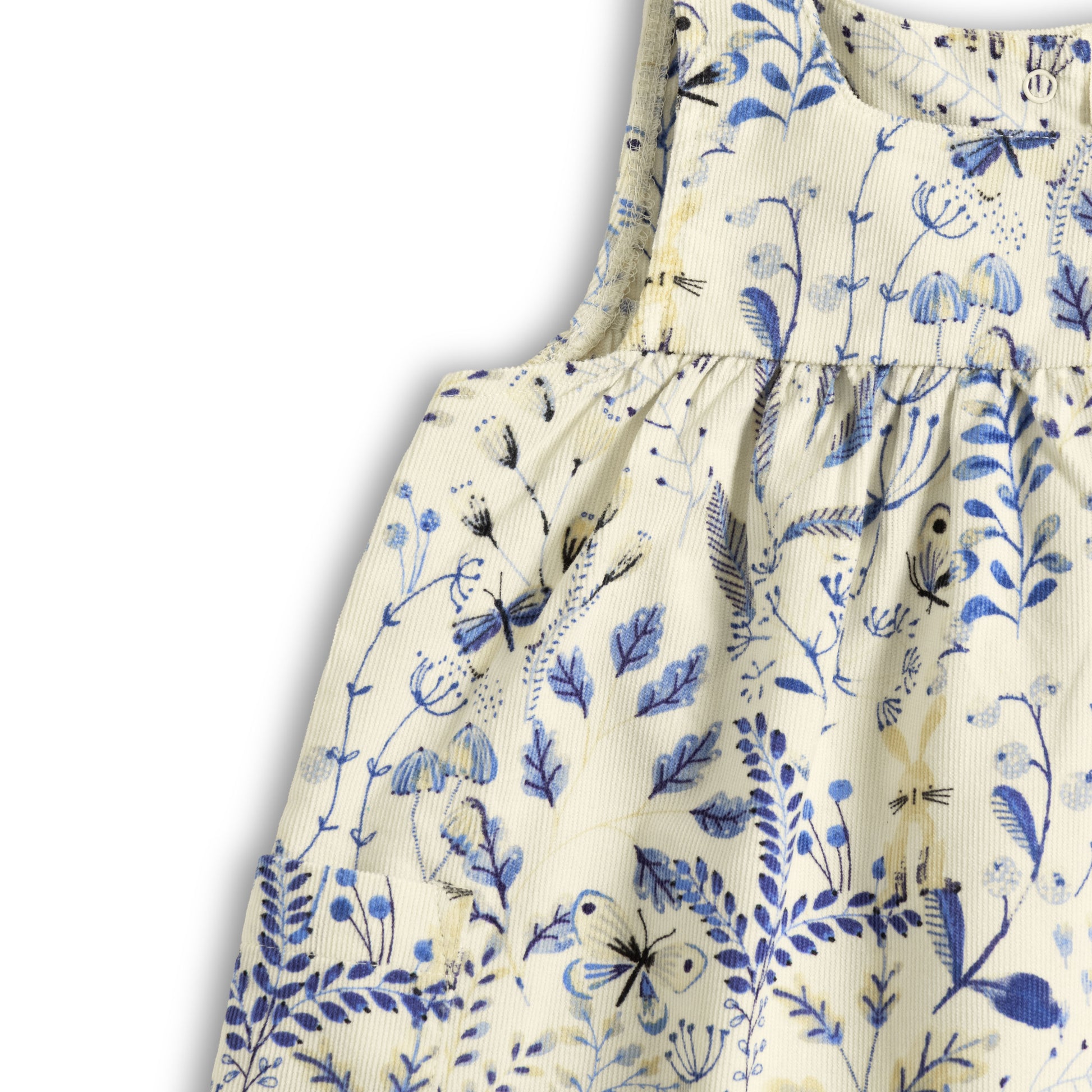 "Baby Girls Cotton Printed Pinafore Dress with Yellow Inner Tee – Cream & Blue Floral”