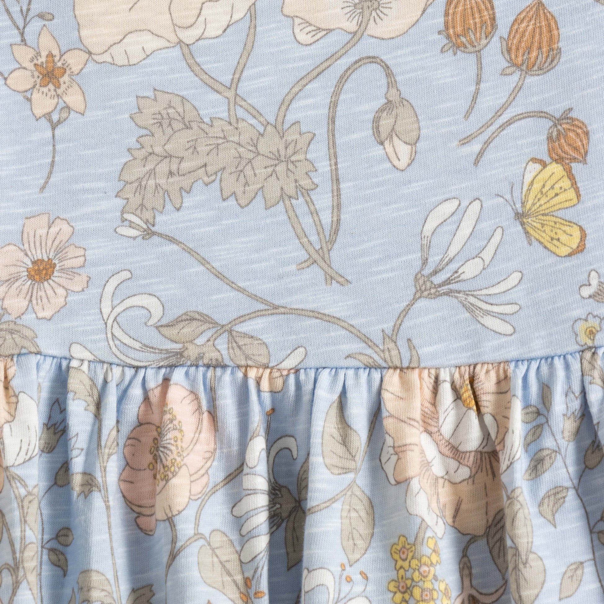 “Girls Sleeveless Cotton Floral Frock with Bow Detail – Sky Blue”