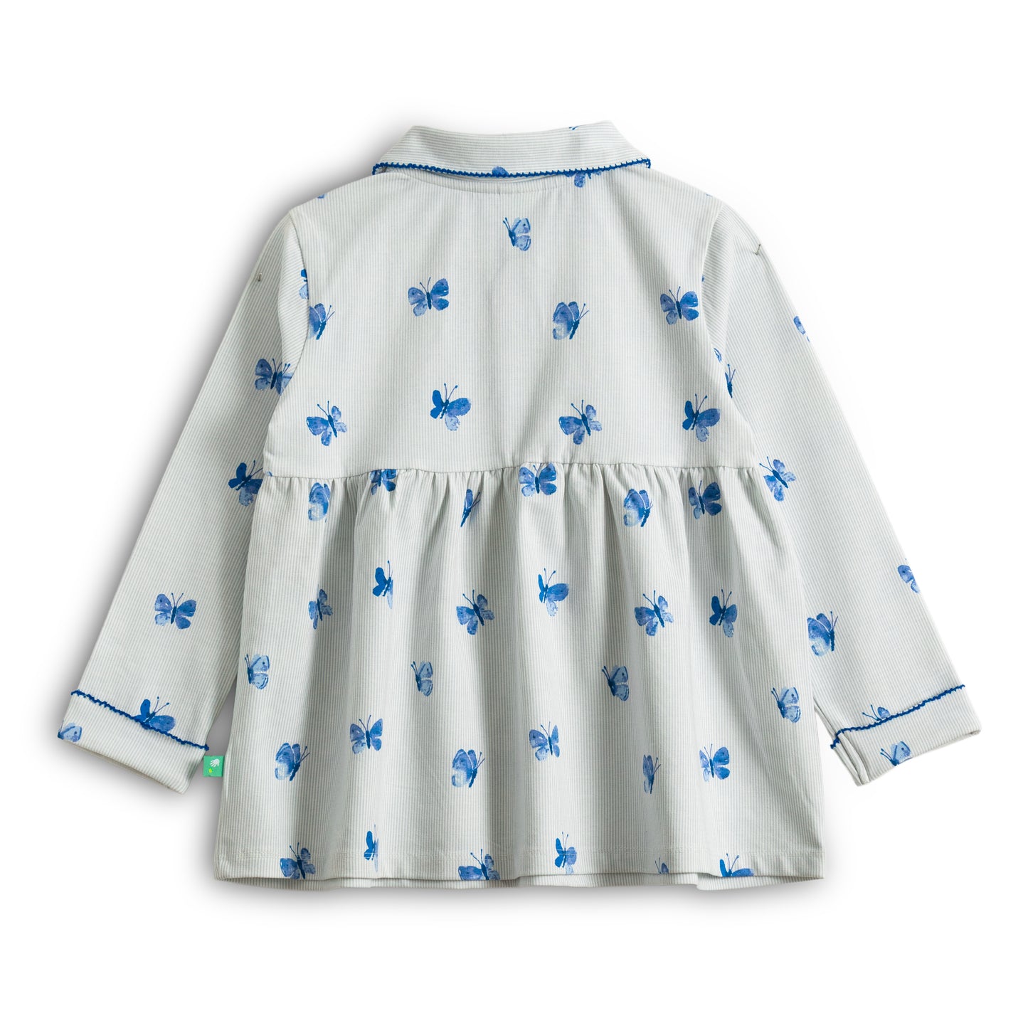 “Girls Cotton Nightwear Set with Blue Butterfly Print – Full Sleeves & Pyjamas”