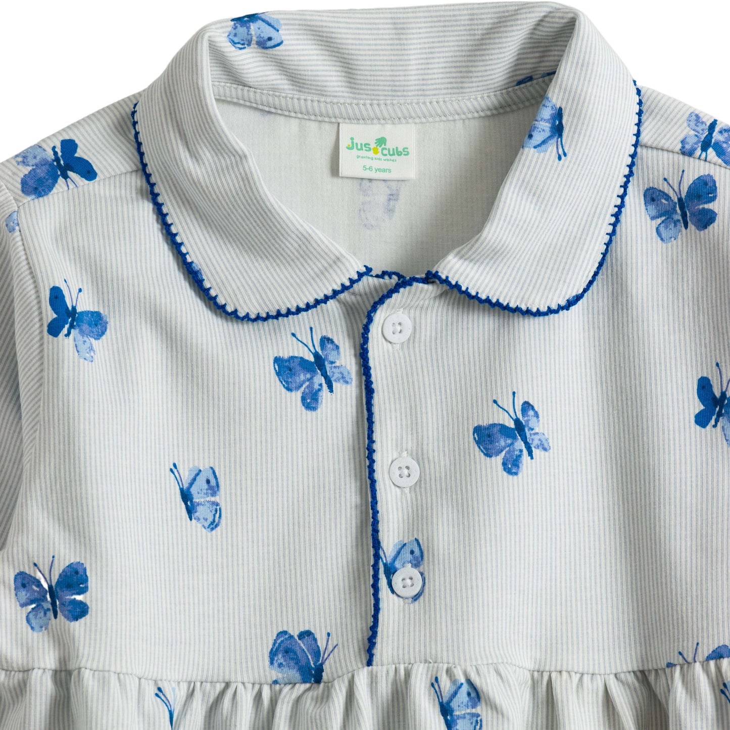 “Girls Cotton Nightwear Set with Blue Butterfly Print – Full Sleeves & Pyjamas”