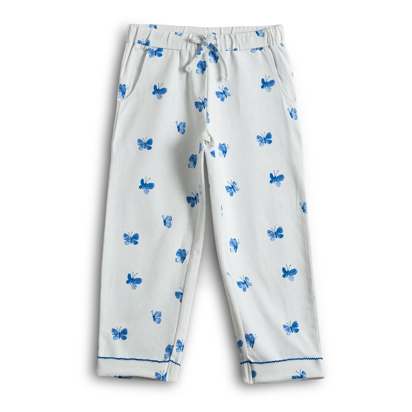 “Girls Cotton Nightwear Set with Blue Butterfly Print – Full Sleeves & Pyjamas”