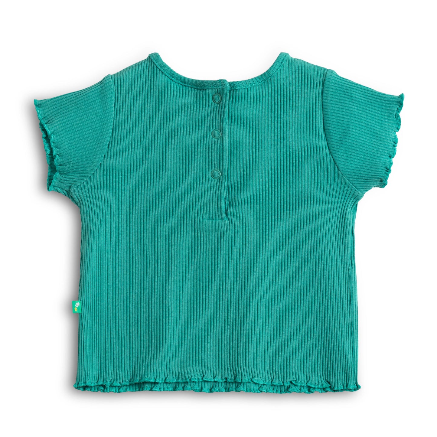 “Baby Girls Cotton Co-ord Set with Lace Bow Detail Top & Shorts – Teal Green”