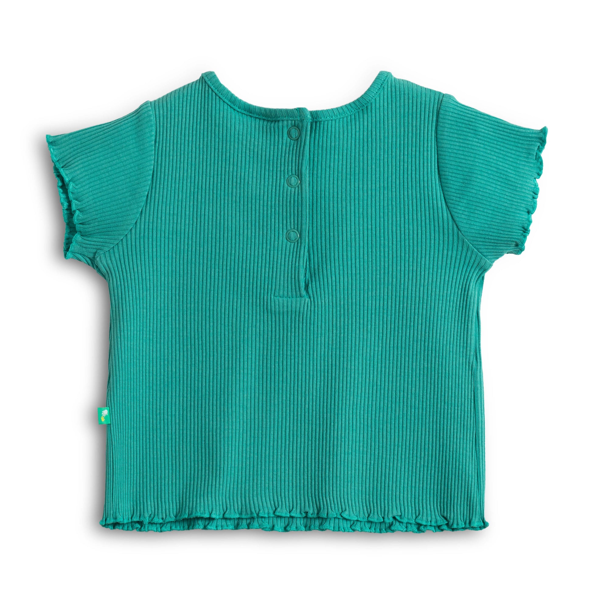 “Baby Girls Cotton Co-ord Set with Lace Bow Detail Top & Shorts – Teal Green”