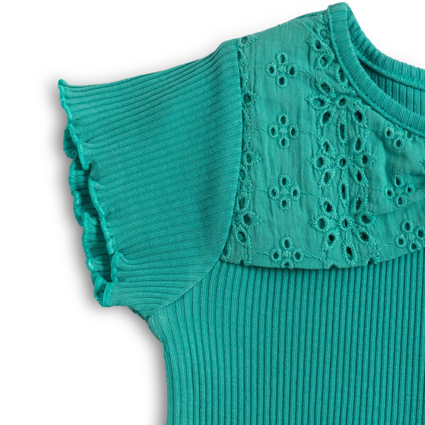 “Baby Girls Cotton Co-ord Set with Lace Bow Detail Top & Shorts – Teal Green”