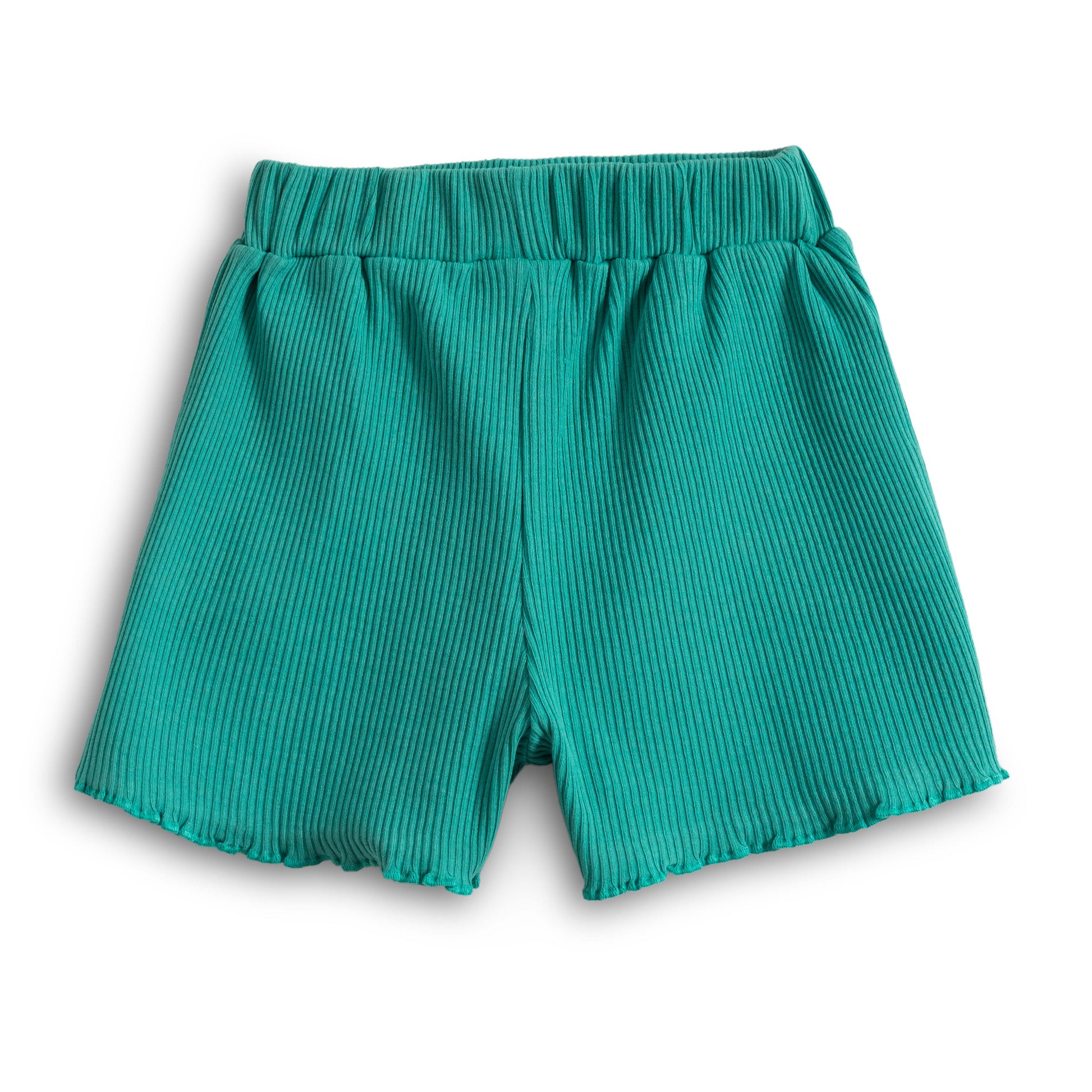 “Baby Girls Cotton Co-ord Set with Lace Bow Detail Top & Shorts – Teal Green”