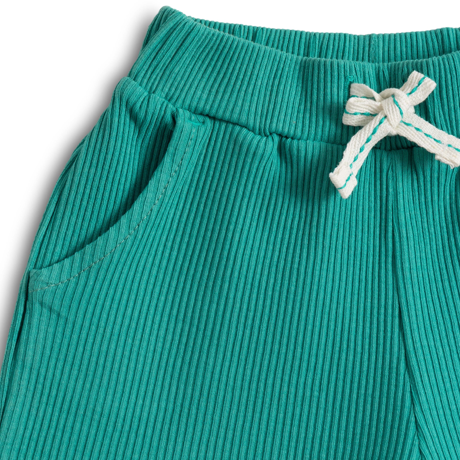 “Baby Girls Cotton Co-ord Set with Lace Bow Detail Top & Shorts – Teal Green”