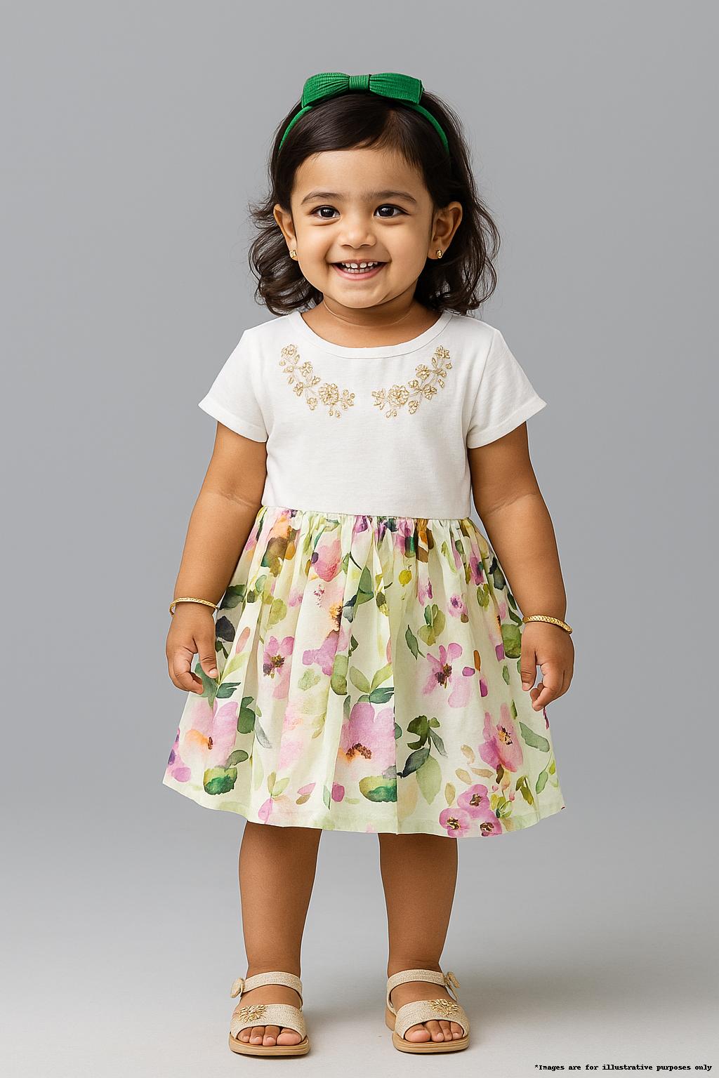 “Girls Cotton Frock with Embroidered Bodice & Floral Print Skirt – Pink & Multicolor” (Copy)