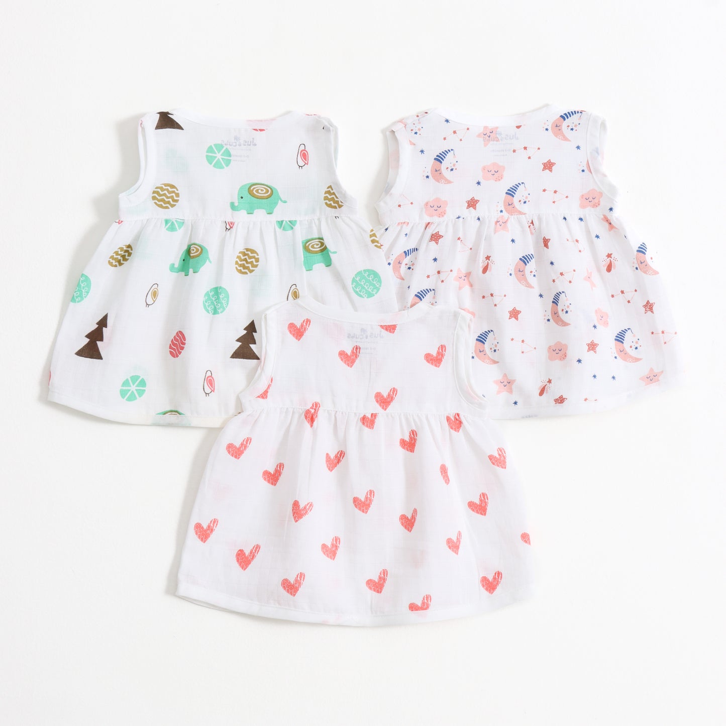 Baby Girls Muslin Sleeveless Front Open Jabla Dress Pack of 3