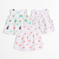 Baby Girls Muslin Sleeveless Front Open Jabla Dress Pack of 3