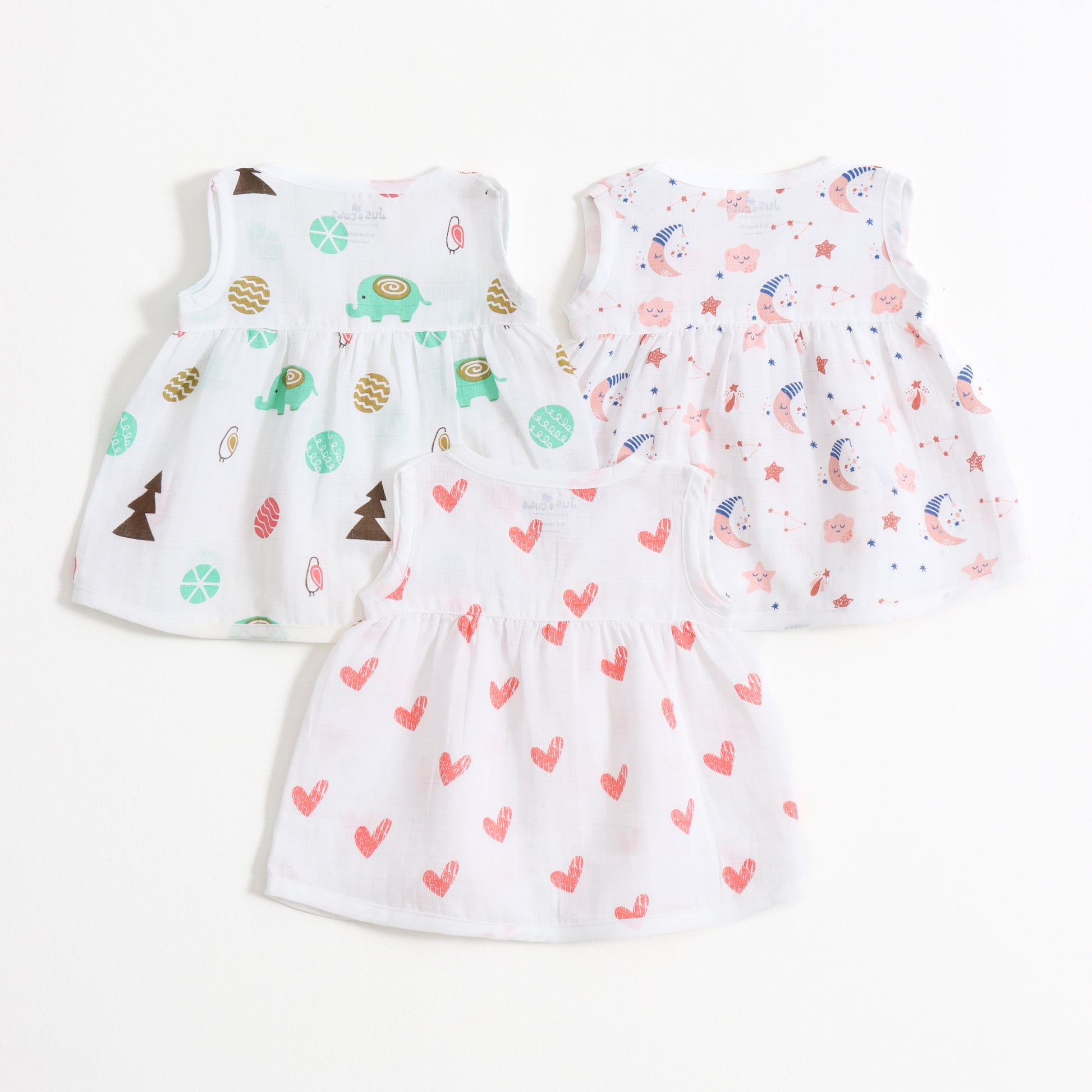 Baby Girls Muslin Sleeveless Front Open Jabla Dress Pack of 3