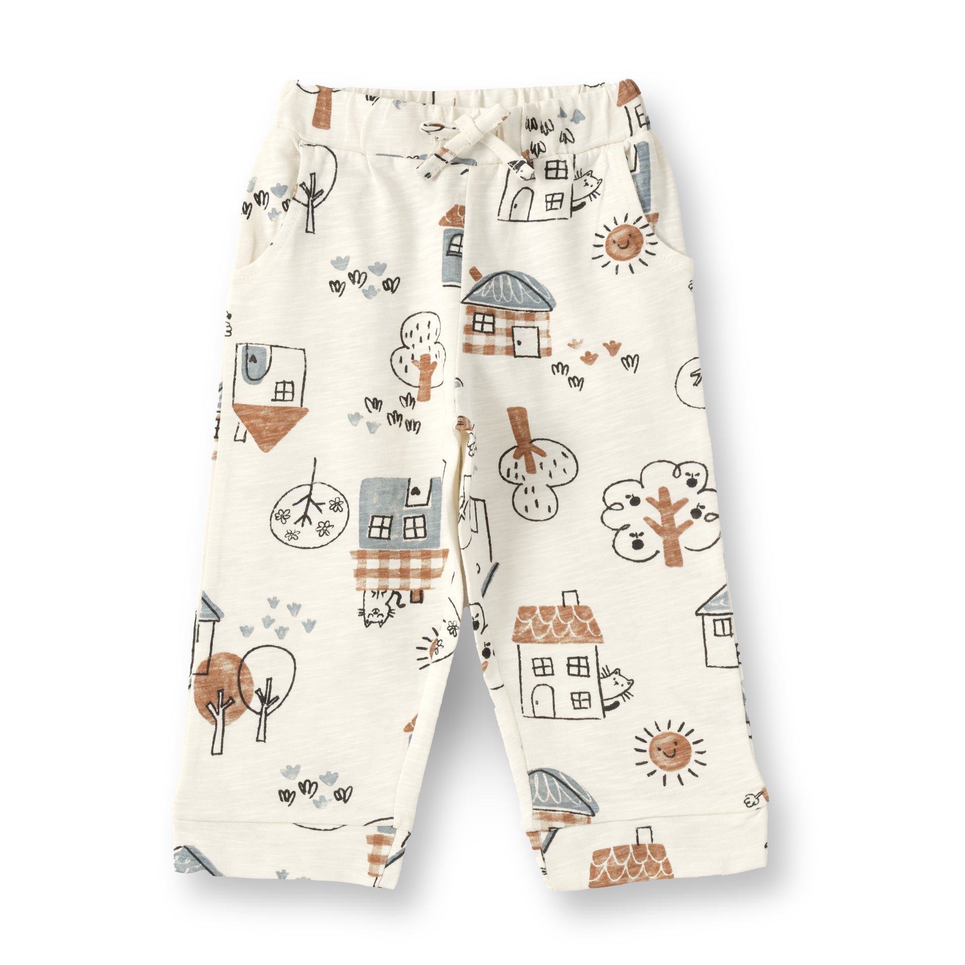"Baby Girls Cotton Printed Lounge Pants – All Over House & Nature Print"