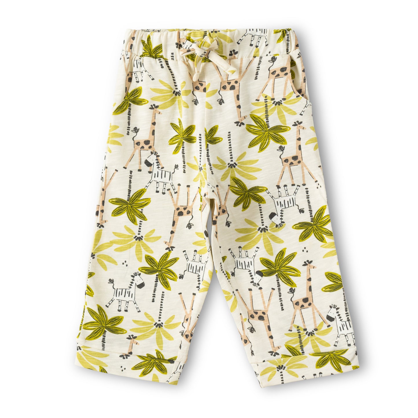 "Baby Girls Cotton Lounge Pants – Giraffe & Zebra Safari Print"