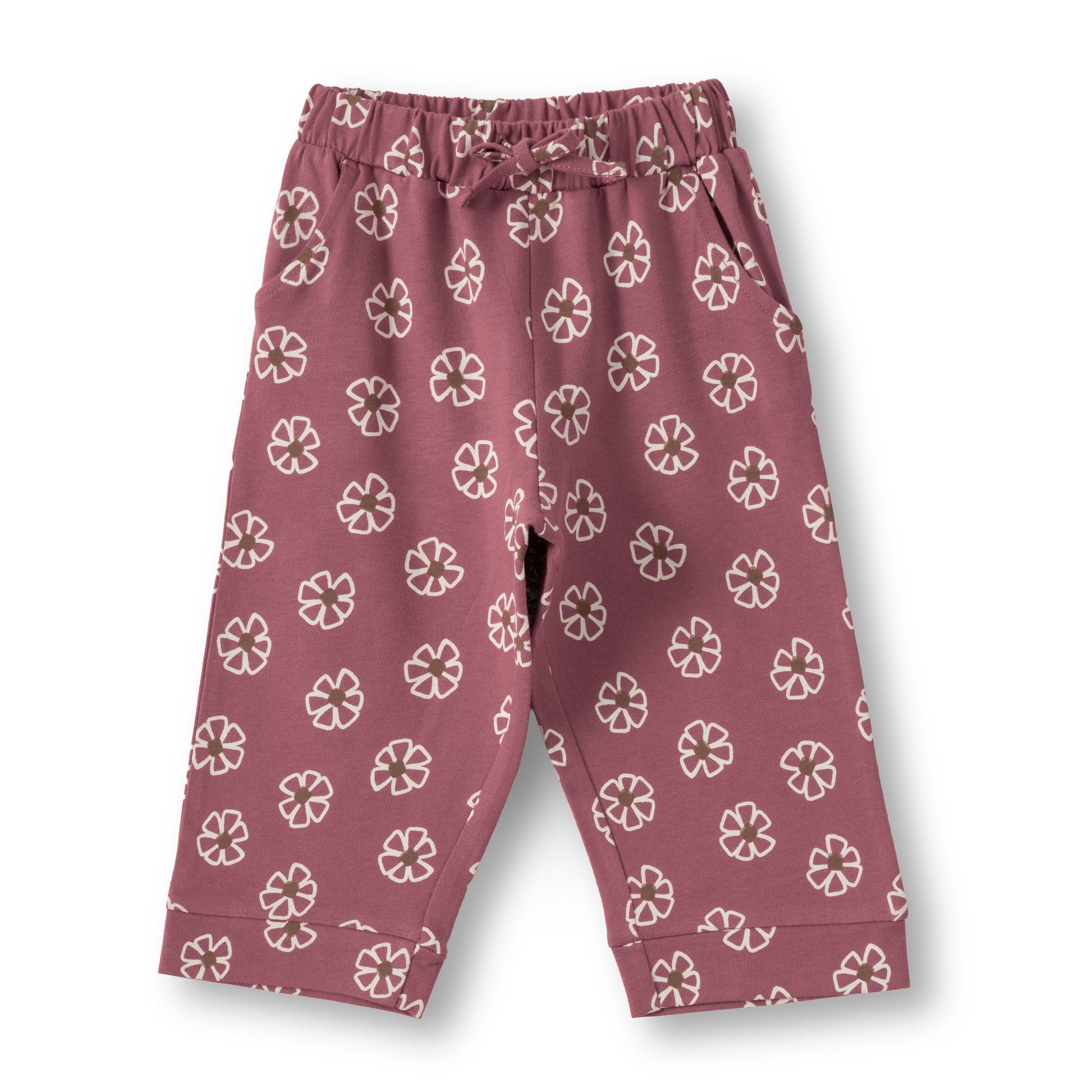 "Baby Girls Cotton Floral Printed Lounge Pants – Maroon"