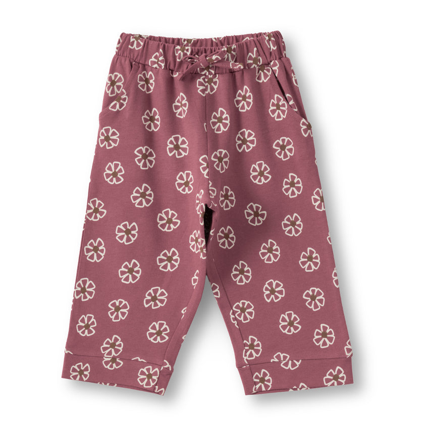 "Baby Girls Cotton Floral Printed Lounge Pants – Maroon"