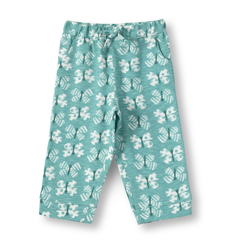 "Baby Girls Cotton Printed Pajama – Teal Green Butterfly Allover Print"