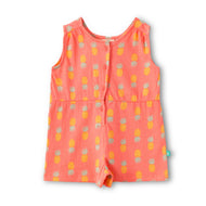 "Baby Girls Cotton Sleeveless Playsuit – Coral Pineapple Allover Print"