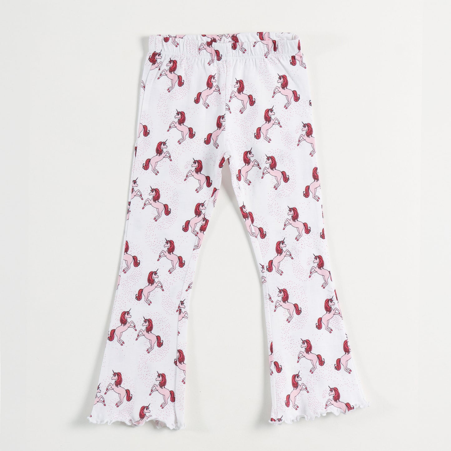 "Girls Printed Unicorn Stretchable Lounge Leggings with Frill Hem"
