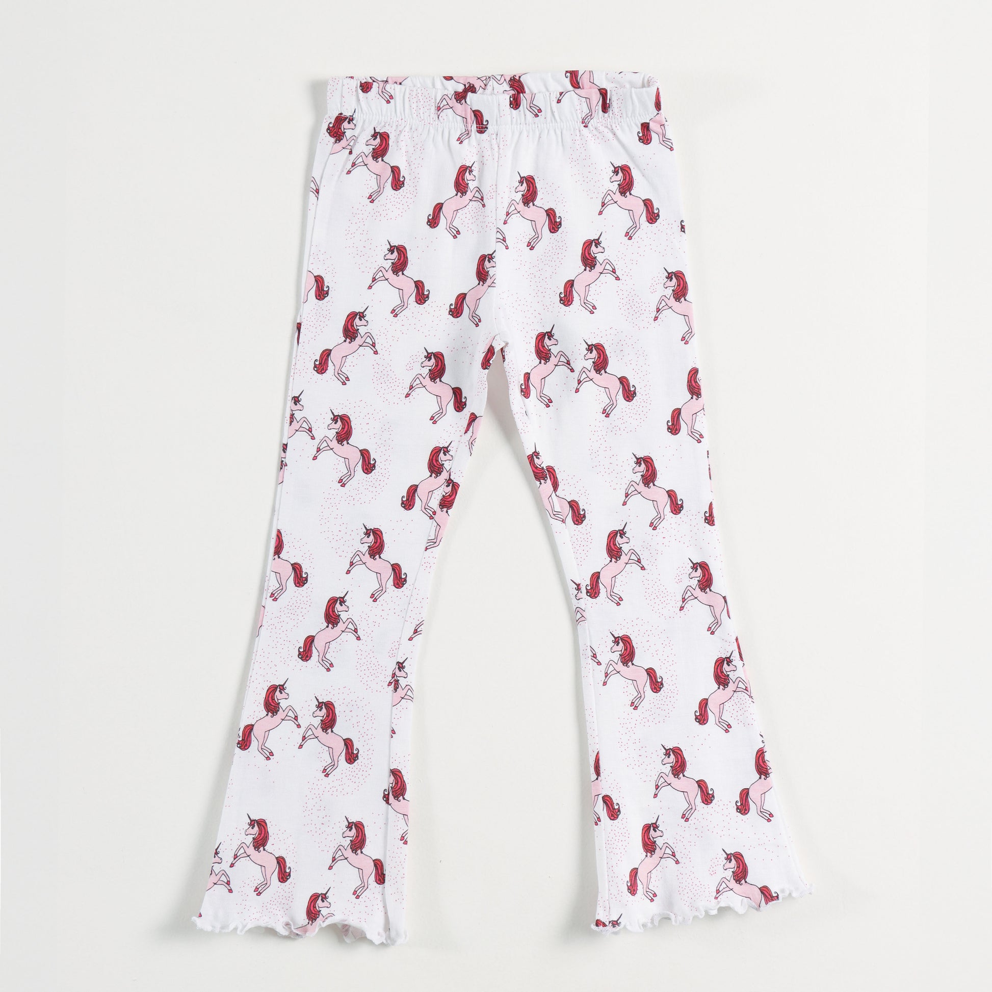 "Girls Printed Unicorn Stretchable Lounge Leggings with Frill Hem"