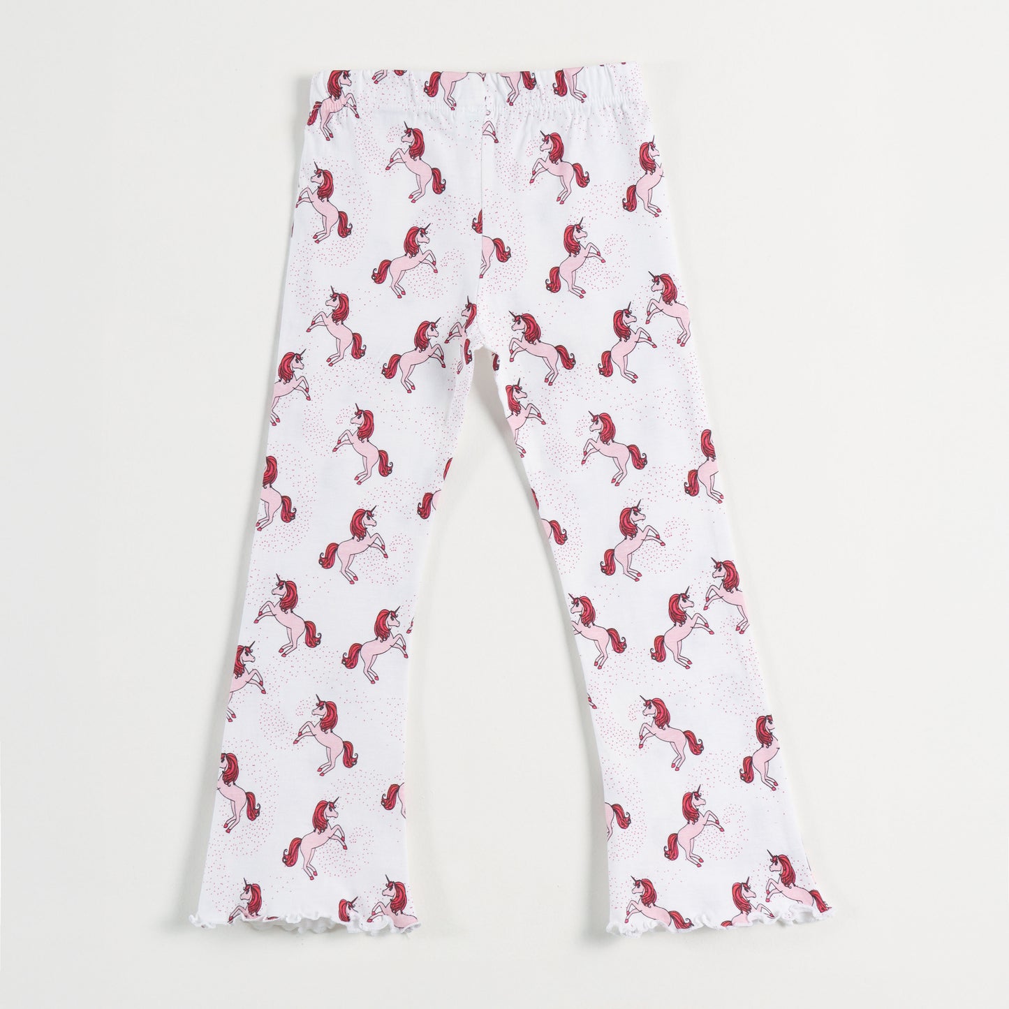 "Girls Printed Unicorn Stretchable Lounge Leggings with Frill Hem"
