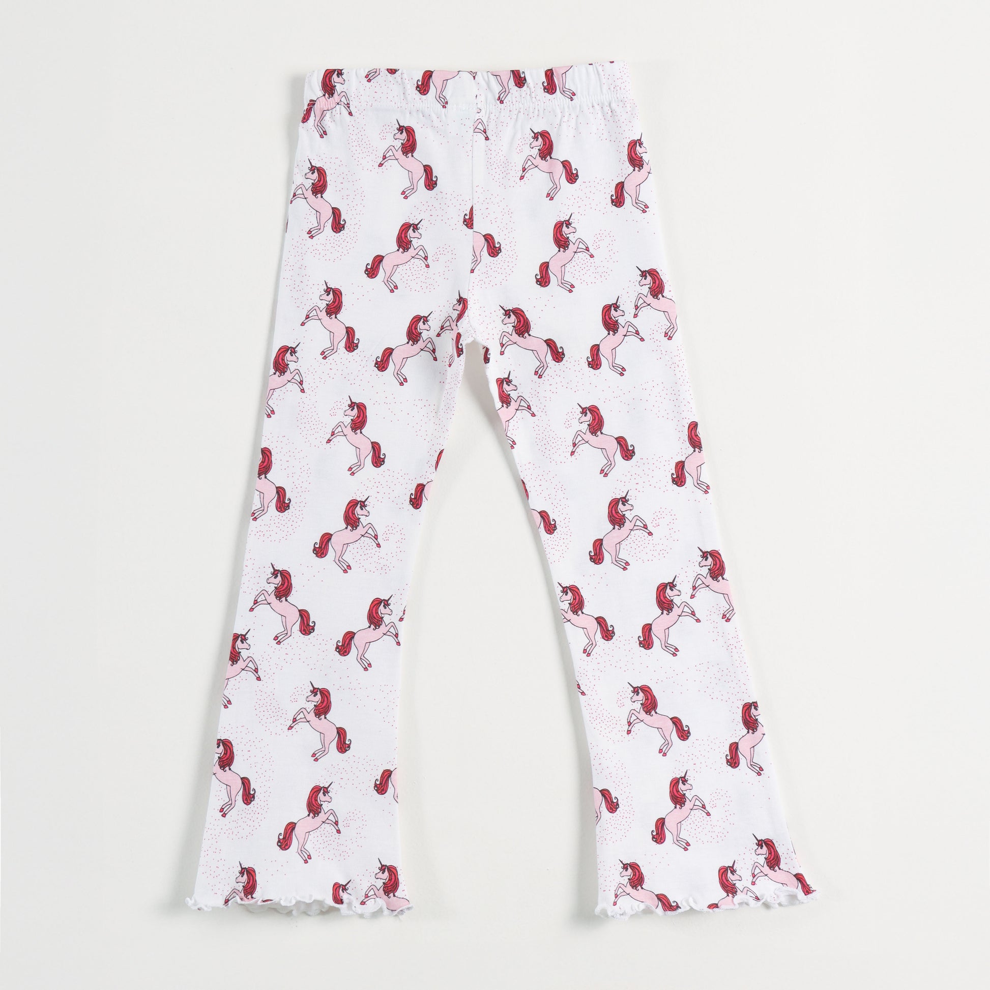 "Girls Printed Unicorn Stretchable Lounge Leggings with Frill Hem"