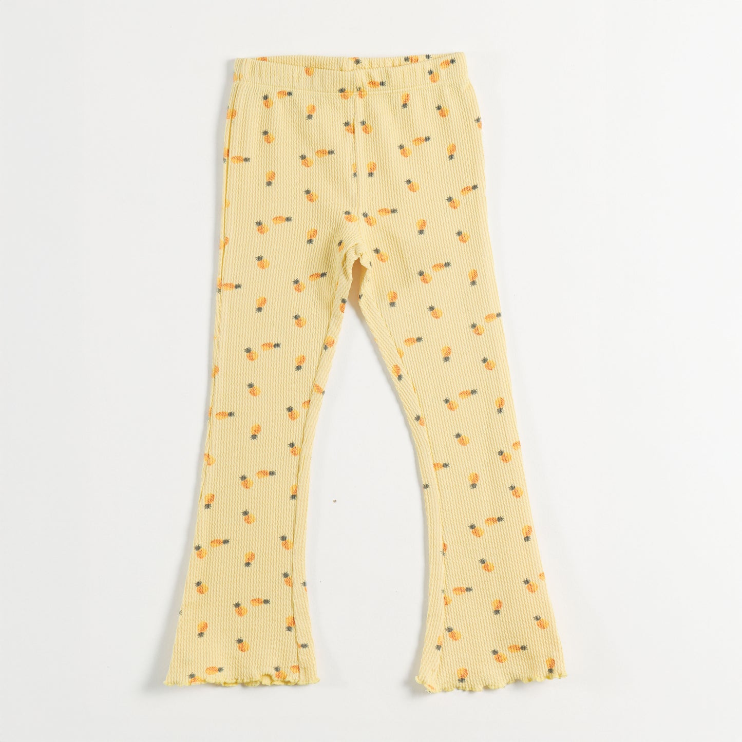 "Girls Yellow All-Over Floral Printed Ribbed Flared Leggings"