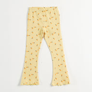 "Girls Yellow All-Over Floral Printed Ribbed Flared Leggings"