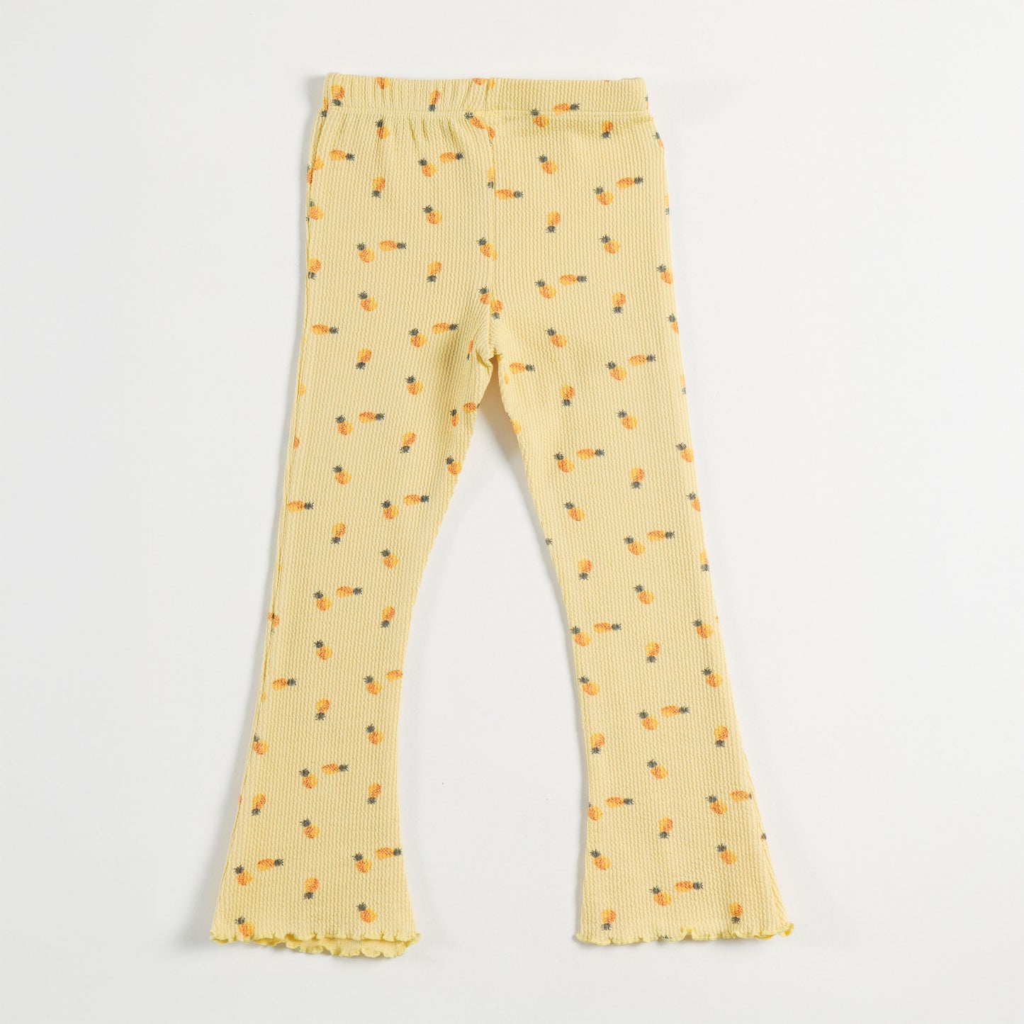 "Girls Yellow All-Over Floral Printed Ribbed Flared Leggings"