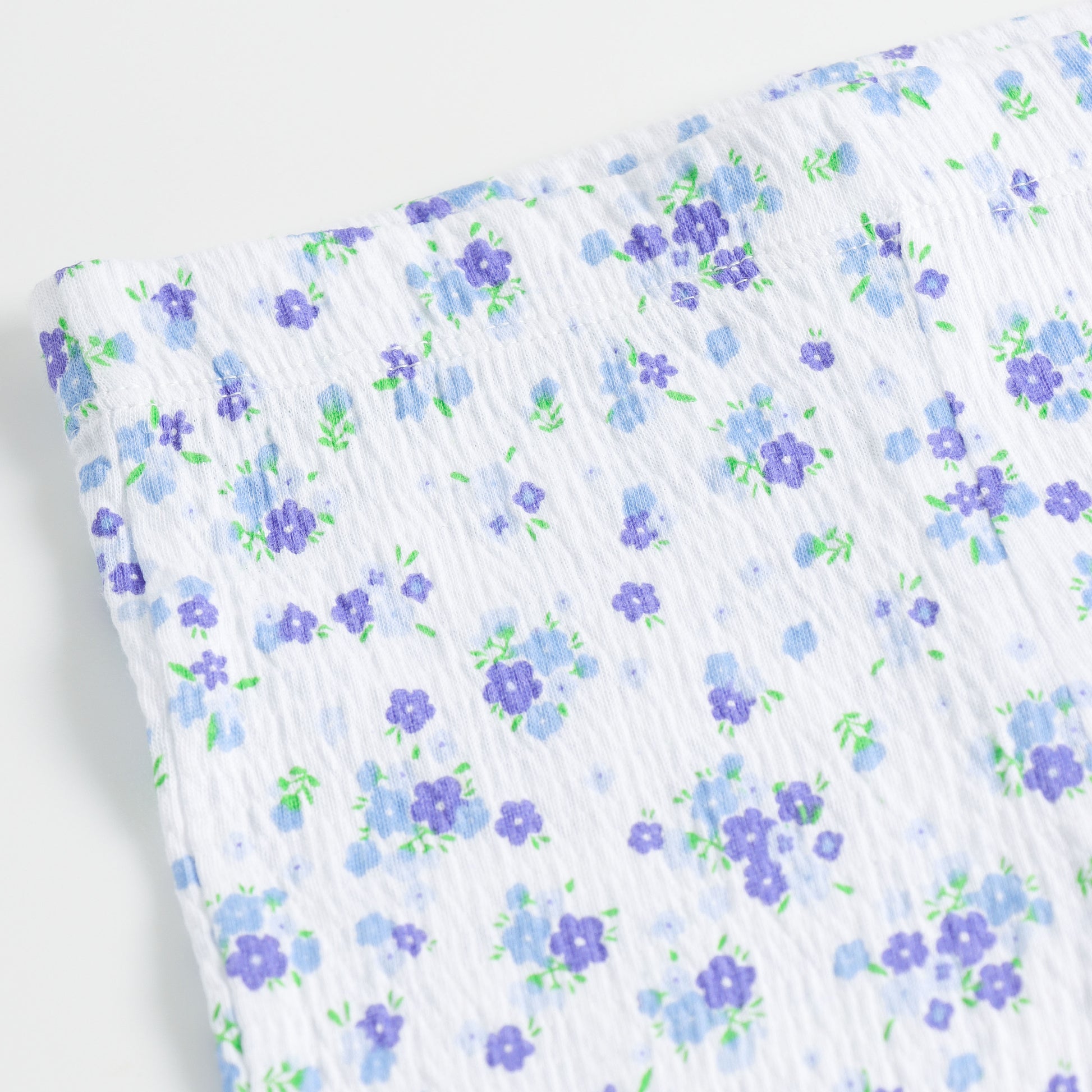 "Girls White & Blue Ribbed Flower Print Stretch Leggings"