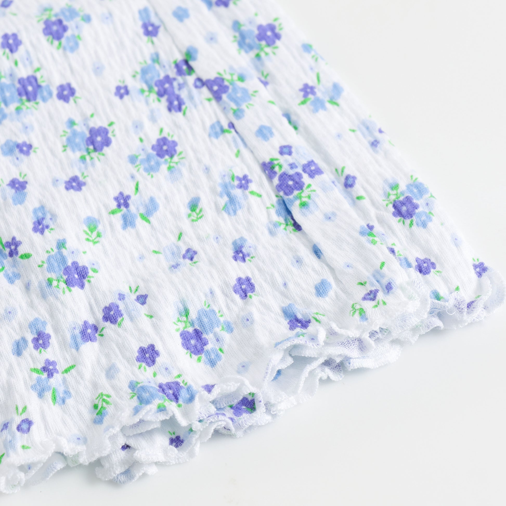"Girls White & Blue Ribbed Flower Print Stretch Leggings"