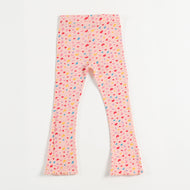 "Girls Pink Ribbed Cotton Leggings with All-Over Multicolor Heart Print"