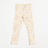 "Girls Cream Stretch Leggings with Delicate Pastel Botanical Floral Design"