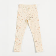 "Girls Cream Stretch Leggings with Delicate Pastel Botanical Floral Design"