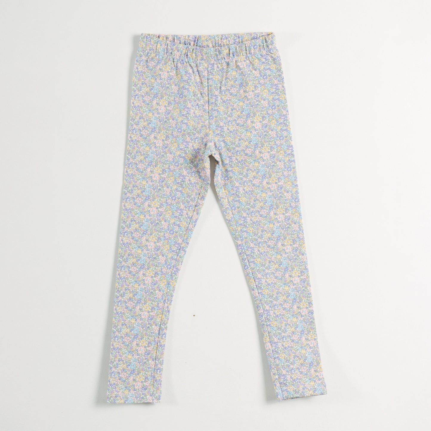 "Girls Soft Cotton Stretch Leggings with Multicolor Mini Floral Pattern"