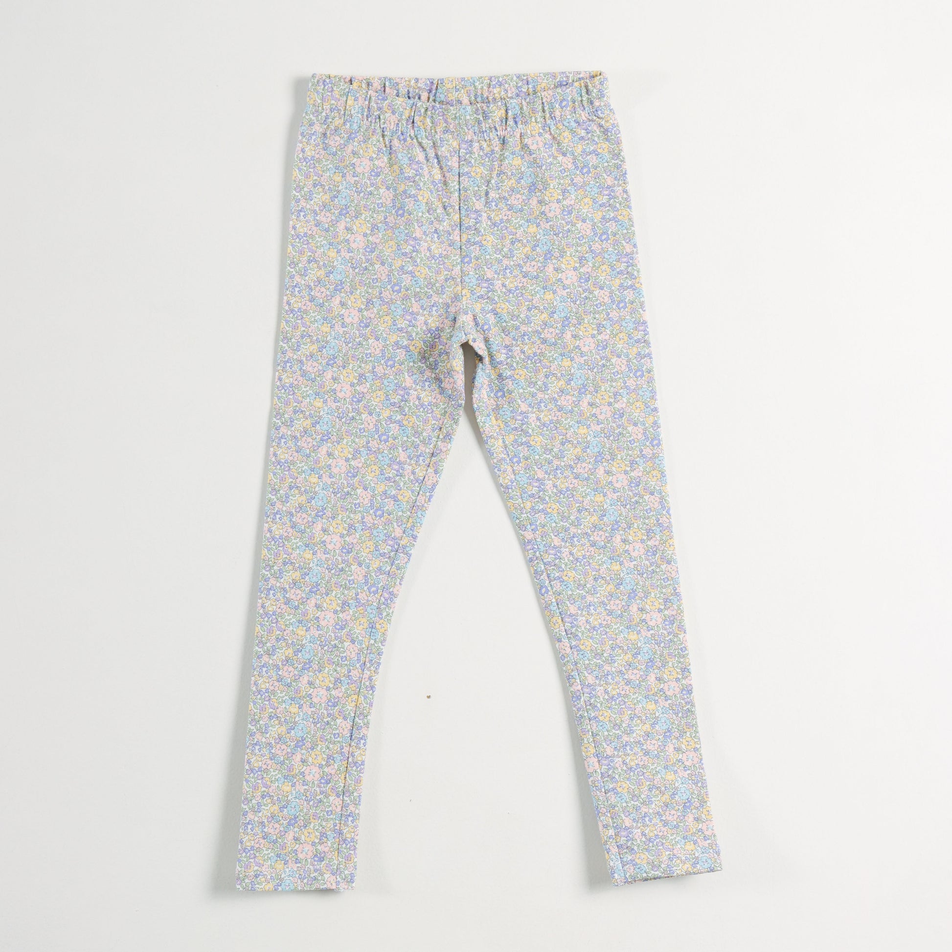 "Girls Soft Cotton Stretch Leggings with Multicolor Mini Floral Pattern"