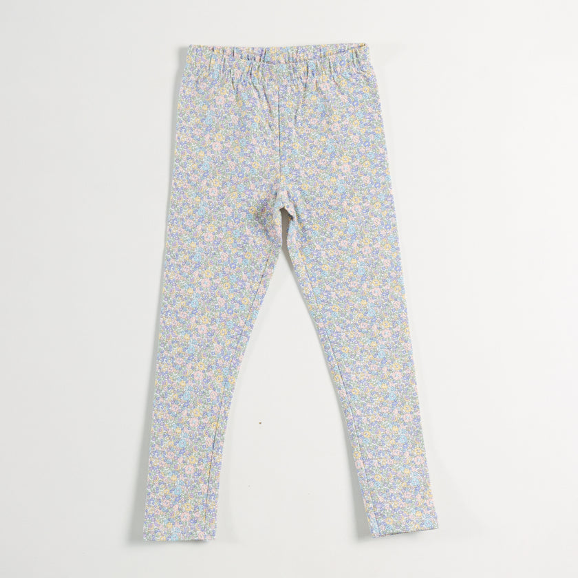 "Girls Soft Cotton Stretch Leggings with Multicolor Mini Floral Pattern"