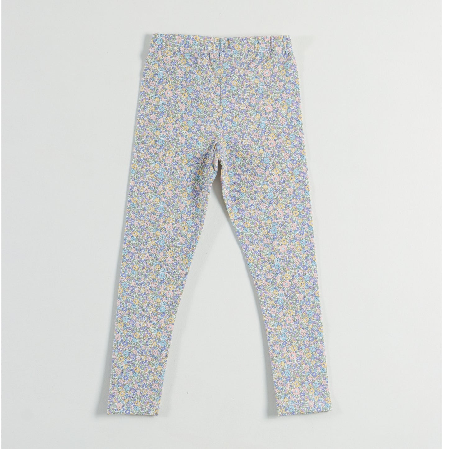 "Girls Soft Cotton Stretch Leggings with Multicolor Mini Floral Pattern"