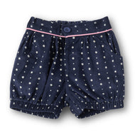 “Baby Girls Navy Blue Printed Corduroy Shorts with Pockets”
