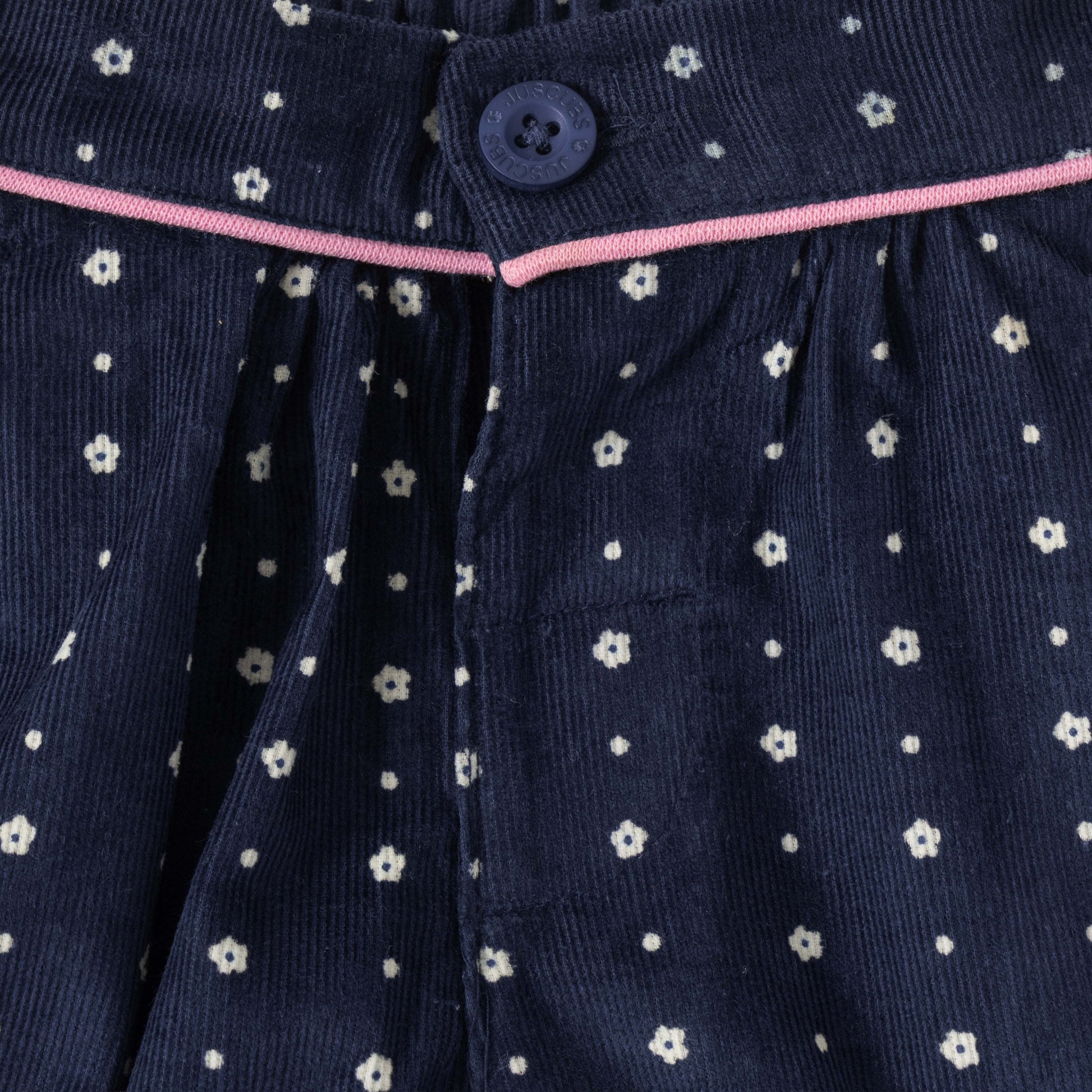 “Baby Girls Navy Blue Printed Corduroy Shorts with Pockets”