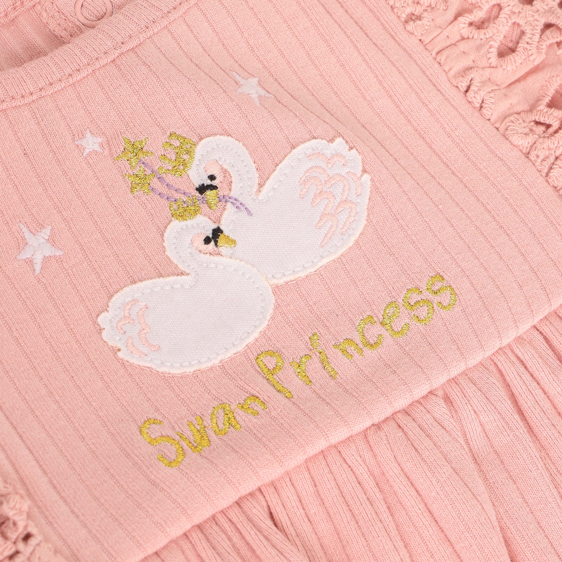 "Baby Girls Ribbed Cotton Lace Frill Top with Pant Set – Sweet Princess Print"