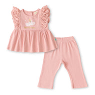 "Baby Girls Ribbed Cotton Lace Frill Top with Pant Set – Sweet Princess Print"
